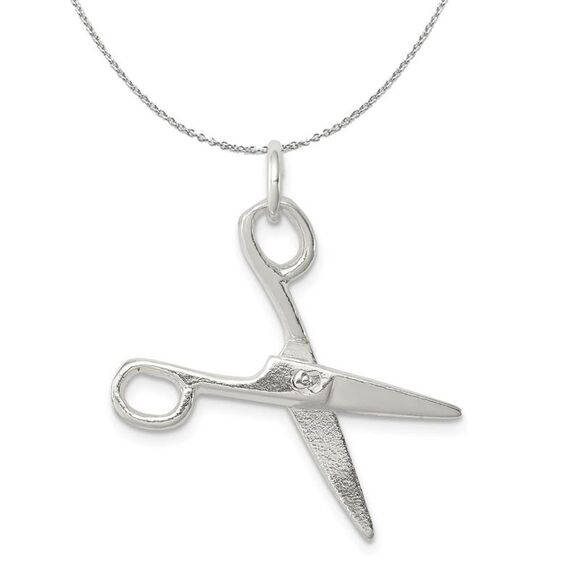 Sterling Silver 3D Moveable Polished Scissors Necklace - 24 Inch